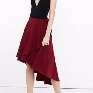EXPRESS high low folded ruffled wrap skirt in Maroon -  Size: 0